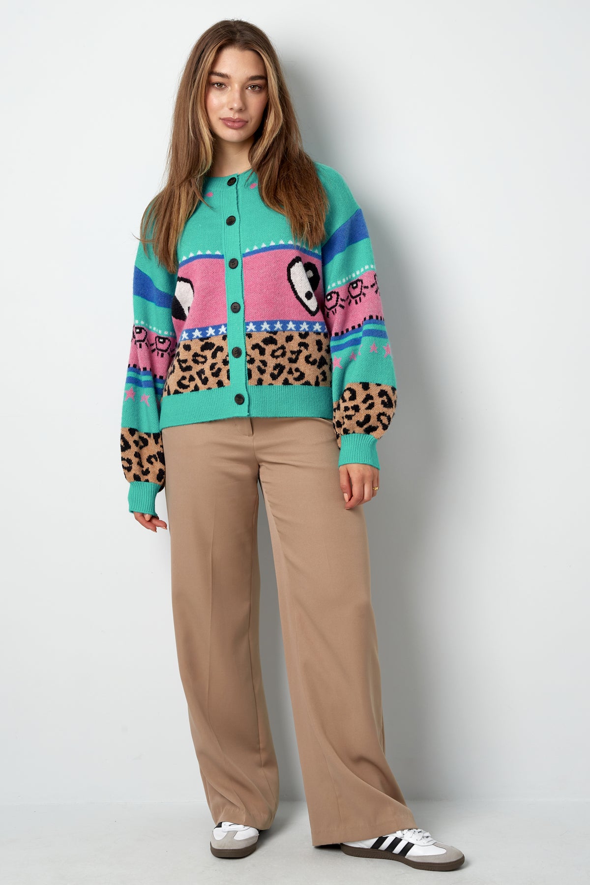 Gestrickter Wollmischung Damen Cardigan Oversized Musterdesign