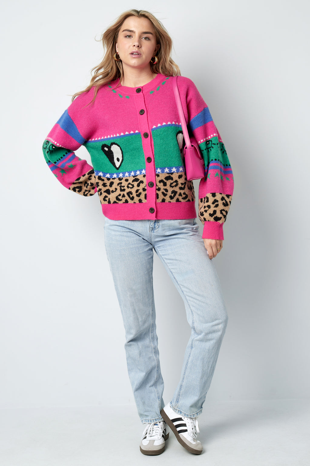 Gestrickter Wollmischung Damen Cardigan Oversized Musterdesign