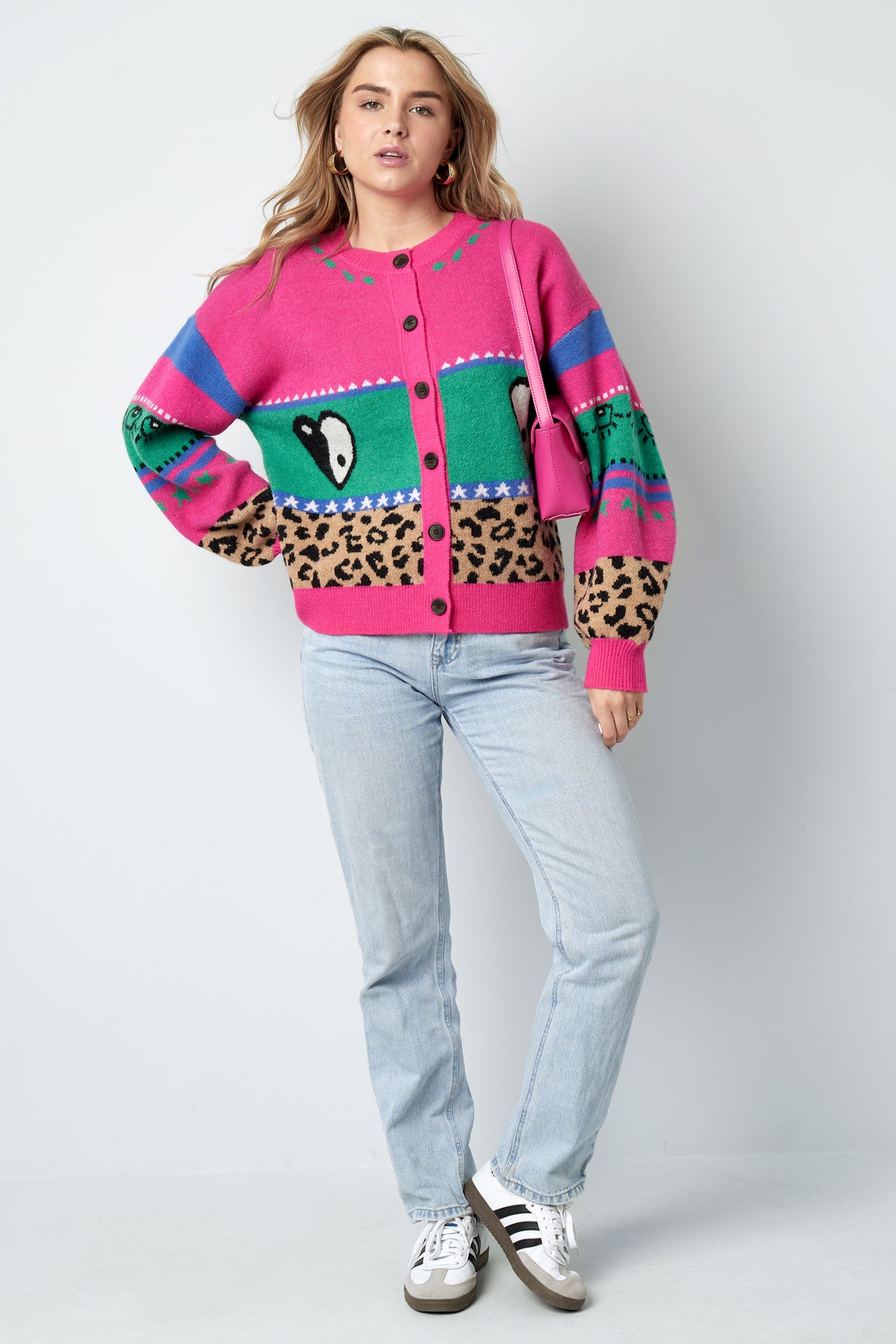 Gestrickter Wollmischung Damen Cardigan Oversized Musterdesign