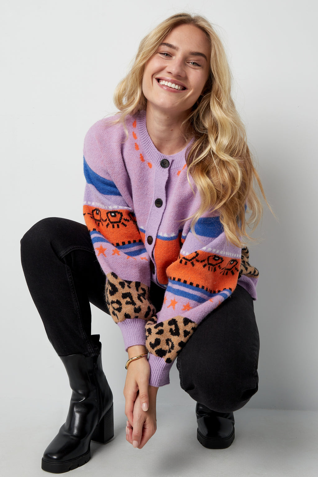 Gestrickter Wollmischung Damen Cardigan Oversized Musterdesign