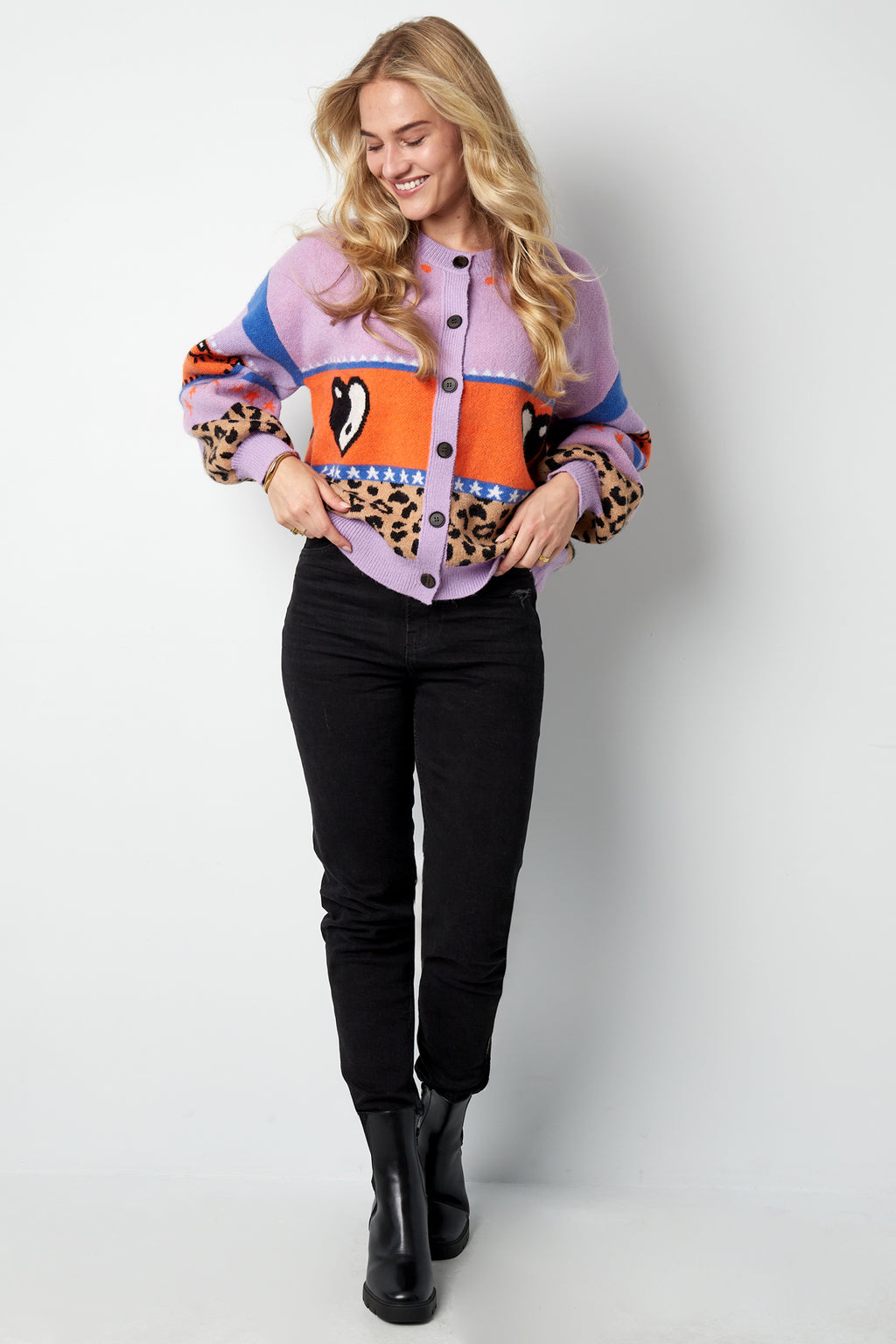 Gestrickter Wollmischung Damen Cardigan Oversized Musterdesign