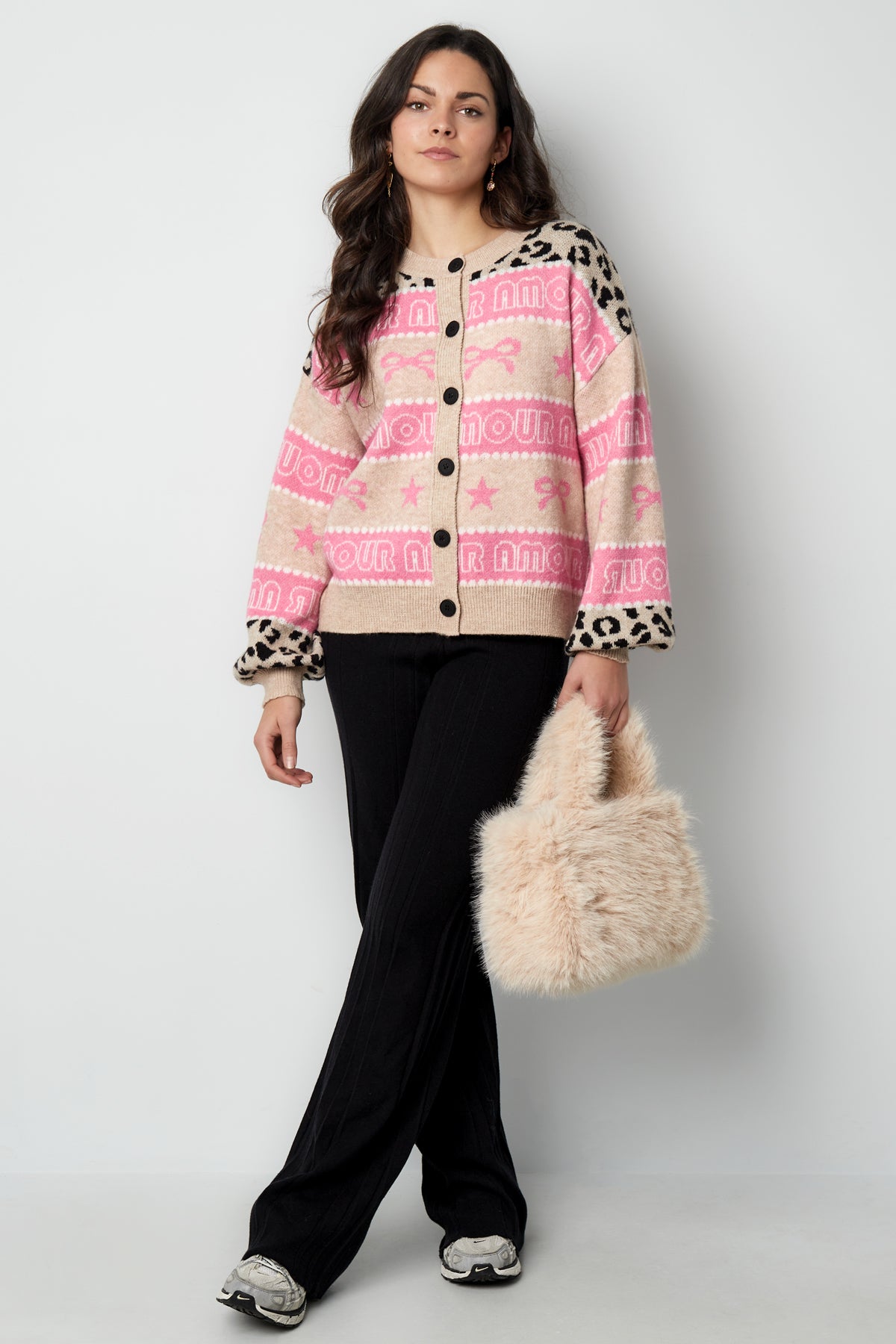 Gestrickte Baumwollmischung Damen-Cardigan Musterdruck