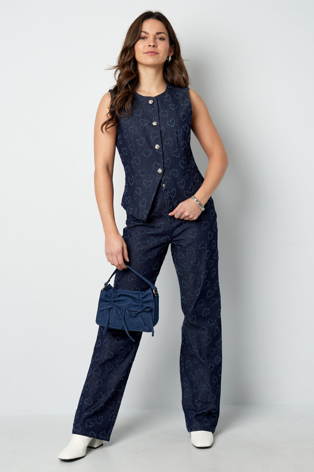 Baumwolle Damen Ärmelloses Oberteil Herz-Muster Knopfleiste