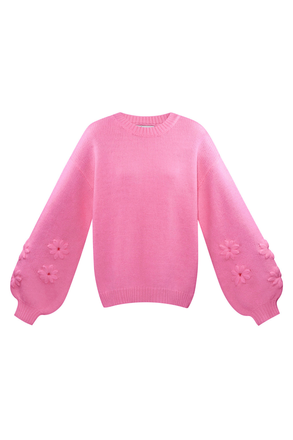 Gestrickter Wollmischungs Damen Oversized Pullover Blumen Applikation