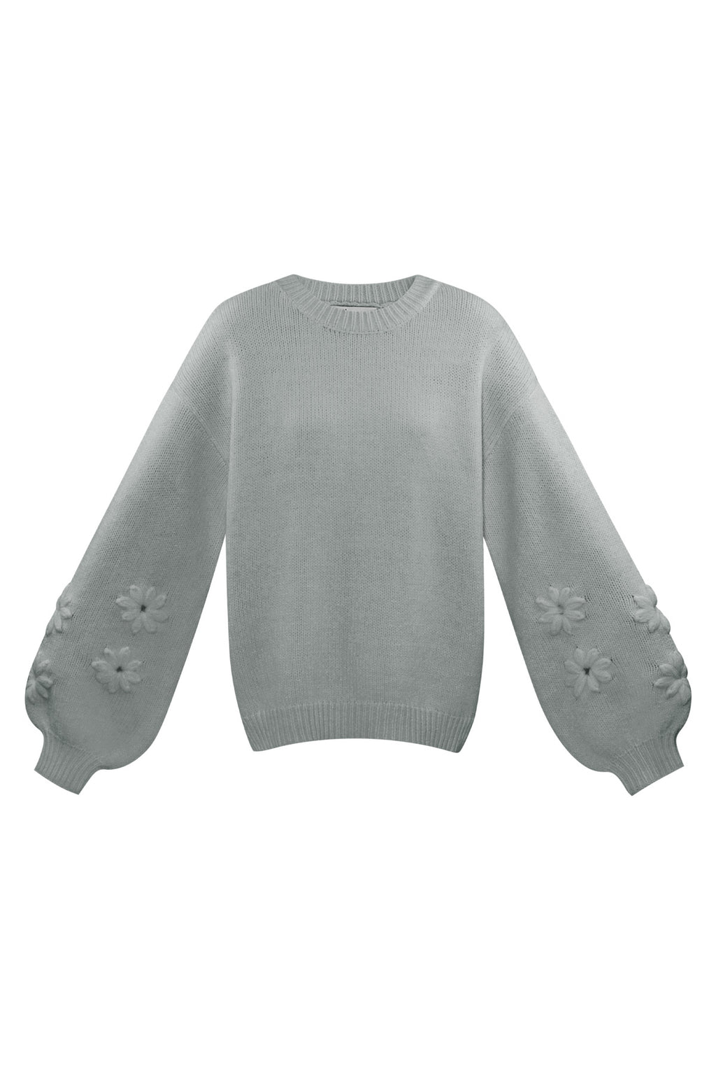 Gestrickter Wollmischungs Damen Oversized Pullover Blumen Applikation