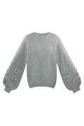 Gestrickter Wollmischungs Damen Oversized Pullover Blumen Applikation
